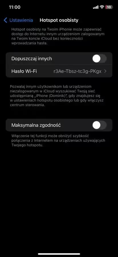 Włączanie Hot-Spotu na iPhone